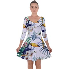 Tropical flowers Quarter Sleeve Skater Dress