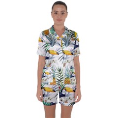 Tropical flowers Satin Short Sleeve Pyjamas Set