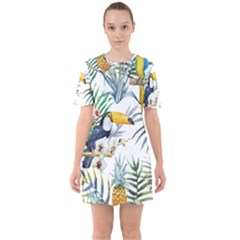 Tropical flowers Sixties Short Sleeve Mini Dress