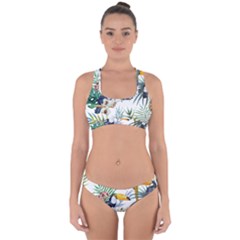 Tropical flowers Cross Back Hipster Bikini Set