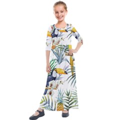 Tropical flowers Kids  Quarter Sleeve Maxi Dress
