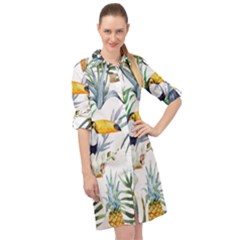 Tropical flowers Long Sleeve Mini Shirt Dress