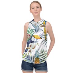 Tropical flowers High Neck Satin Top