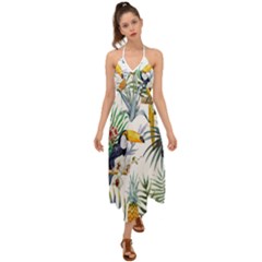 Tropical flowers Halter Tie Back Dress 