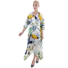 Tropical flowers Quarter Sleeve Wrap Front Maxi Dress