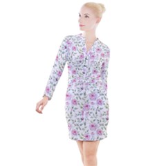 Rose Flowers Button Long Sleeve Dress by goljakoff