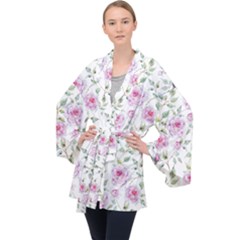 Rose flowers Long Sleeve Velvet Kimono 