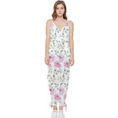 Rose Flowers Sleeveless Tie Ankle Jumpsuit by goljakoff