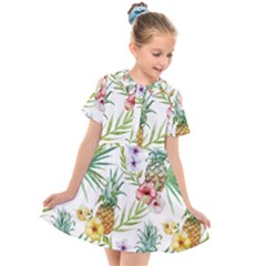 Tropical pineapples Kids  Short Sleeve Shirt Dress