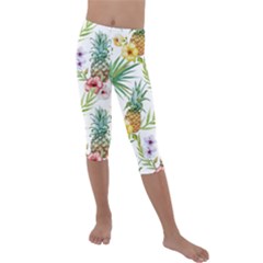 Tropical Pineapples Kids  Lightweight Velour Capri Leggings  by goljakoff