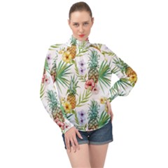 Tropical Pineapples High Neck Long Sleeve Chiffon Top by goljakoff