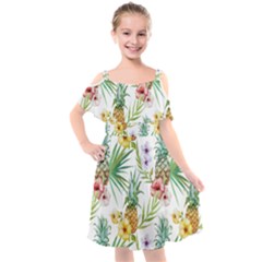 Tropical Pineapples Kids  Cut Out Shoulders Chiffon Dress by goljakoff