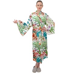 Tropical flamingo Maxi Velour Kimono