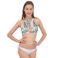 Tropical Flamingo Cross Front Halter Bikini Top by goljakoff