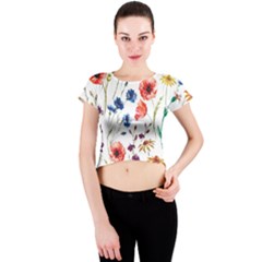 Flowers Crew Neck Crop Top by goljakoff