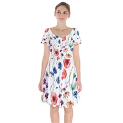 Flowers Short Sleeve Bardot Dress by goljakoff