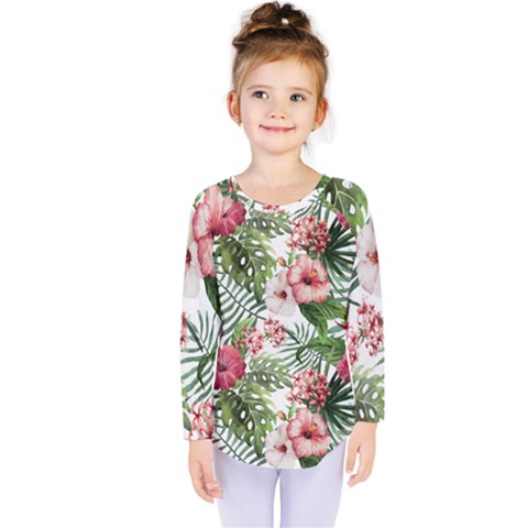 Tropical Flowers Kids  Long Sleeve Tee by goljakoff