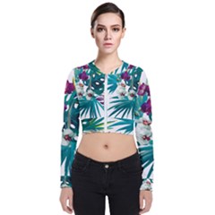 Tropical Flowers Long Sleeve Zip Up Bomber Jacket by goljakoff