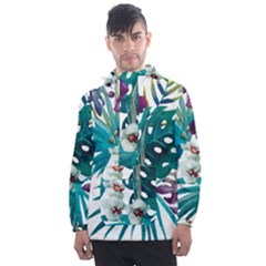 Tropical Flowers Men s Front Pocket Pullover Windbreaker by goljakoff