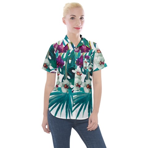 Tropical Flowers Women s Short Sleeve Pocket Shirt by goljakoff