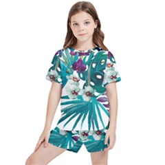 Tropical Flowers Kids  Tee And Sports Shorts Set