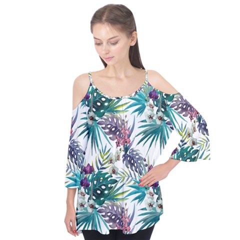 Tropical Flowers Pattern Flutter Tees by goljakoff