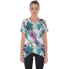 Tropical Flowers Pattern Cut Out Side Drop Tee by goljakoff