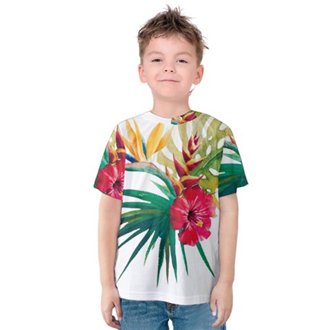 Tropical Flowers Kids  Cotton Tee by goljakoff