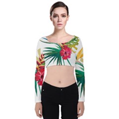 Tropical Flowers Velvet Long Sleeve Crop Top by goljakoff