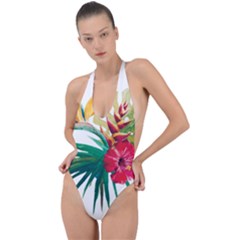 Tropical Flowers Backless Halter One Piece Swimsuit by goljakoff