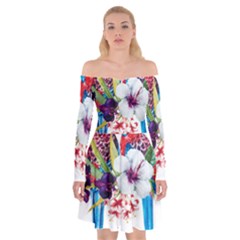 Tropical Parrots Off Shoulder Skater Dress by goljakoff