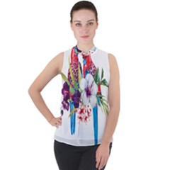 Tropical Parrots Mock Neck Chiffon Sleeveless Top by goljakoff