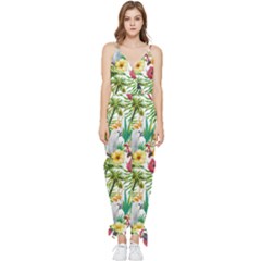 Jungle Birds Sleeveless Tie Ankle Jumpsuit by goljakoff