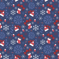 Christmas Pattern On Blue Background by FloraaplusDesign