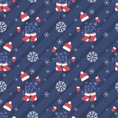 Christmas Pattern On Blue Striped Diagonal Background  by FloraaplusDesign