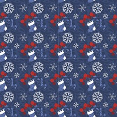 Christmas Pattern On Blue Ornamental Background 