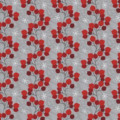 Winter Red Berries On A Gray Ornamental Background  by FloraaplusDesign