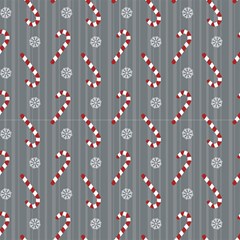 Candy And Snowflakes On A Gray Striped Background  by FloraaplusDesign