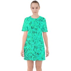 Aqua Marine Glittery Sequins Sixties Short Sleeve Mini Dress by essentialimage