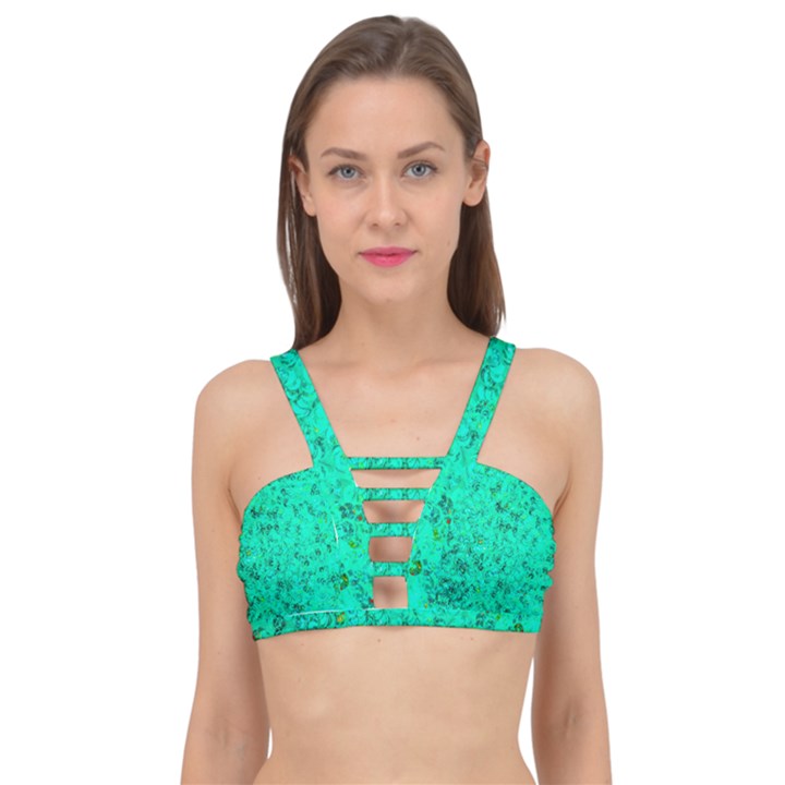 Aqua Marine Glittery Sequins Cage Up Bikini Top