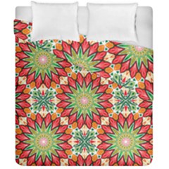 Red Green Floral Pattern Duvet Cover Double Side (california King Size)