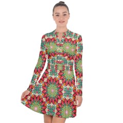 Red Green Floral Pattern Long Sleeve Panel Dress by designsbymallika