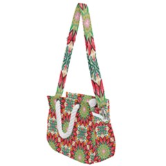 Red Green Floral Pattern Rope Handles Shoulder Strap Bag by designsbymallika