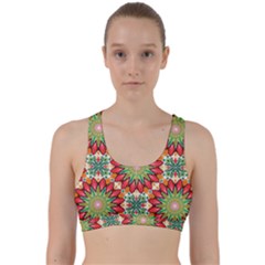 Red Green Floral Pattern Back Weave Sports Bra