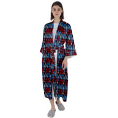 Red And Blue Maxi Satin Kimono by Sparkle