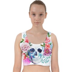 Skull And Flowers Velvet Racer Back Crop Top by goljakoff