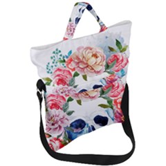 Skull And Flowers Fold Over Handle Tote Bag