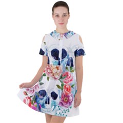 Skull And Flowers Short Sleeve Shoulder Cut Out Dress  by goljakoff