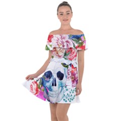 Skull And Flowers Off Shoulder Velour Dress by goljakoff