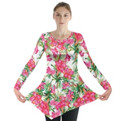 Pink Flowers Long Sleeve Tunic  by goljakoff